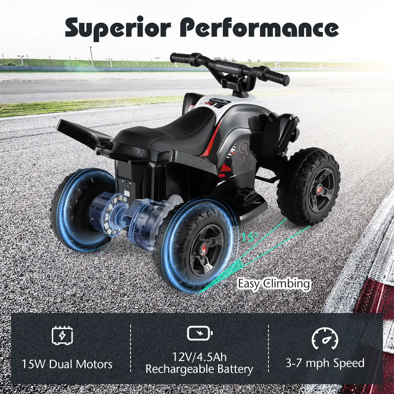 12V Kids Ride On ATV 4-Wheeler Quad with LED Lights and 7 mph Max Speed by DirectDeals