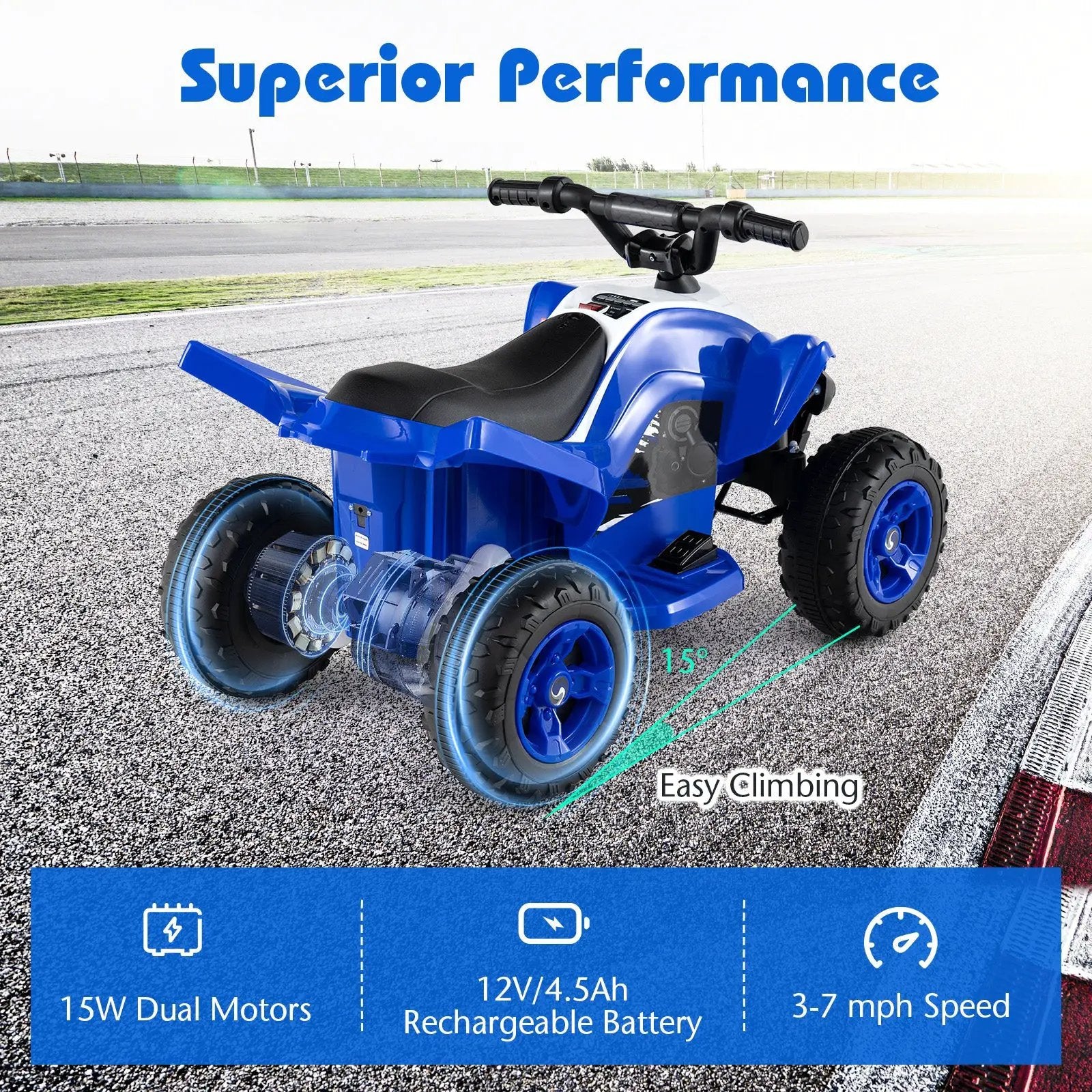 12V Kids Ride On ATV 4-Wheeler Quad with LED Lights and 7 mph Max Speed by DirectDeals