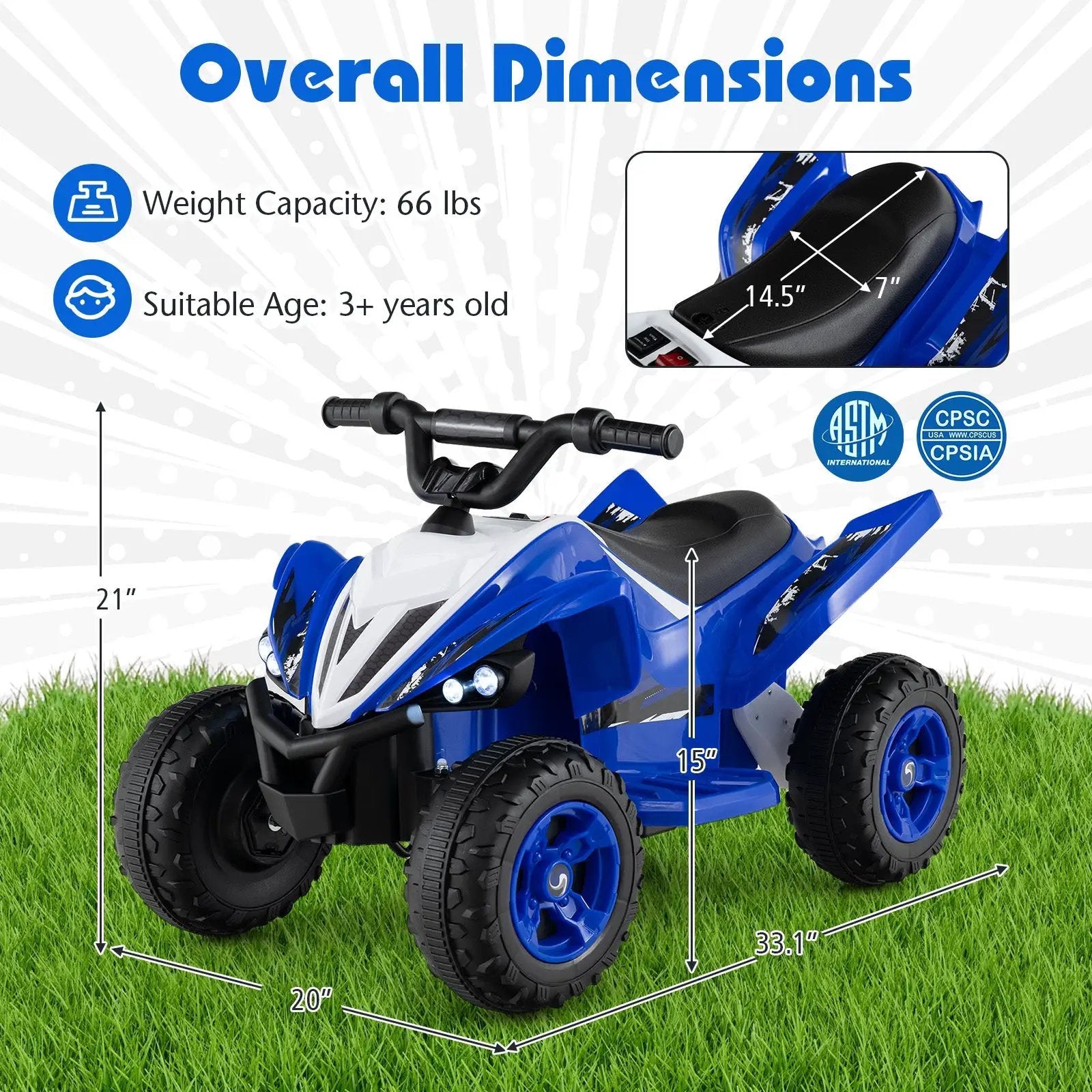 12V Kids Ride On ATV 4-Wheeler Quad with LED Lights and 7 mph Max Speed by DirectDeals