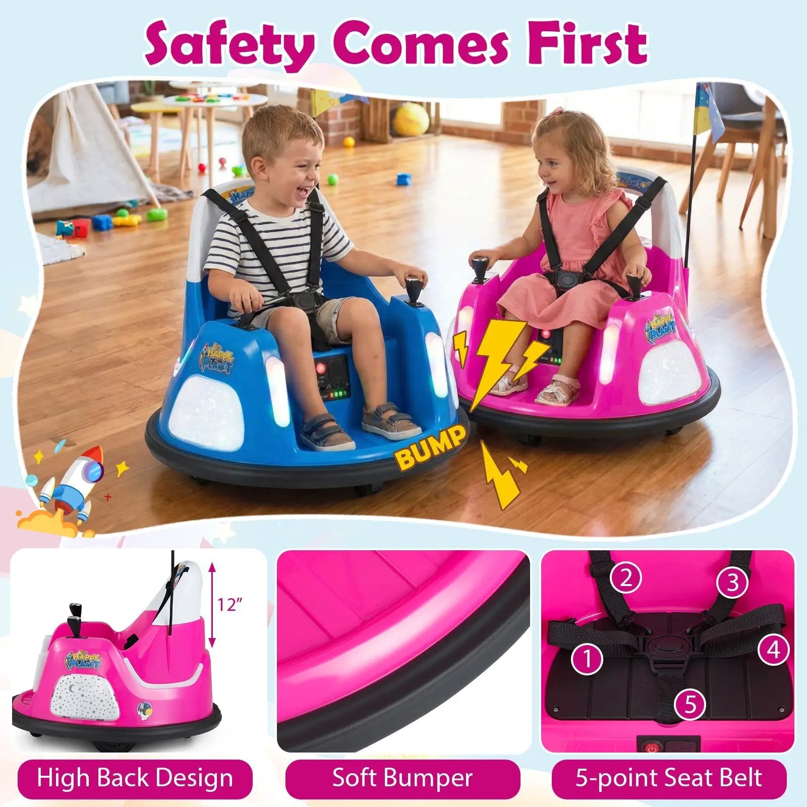 12V Kids Ride On Bumper Car with Remote Control and Flashing Lights by DirectDeals