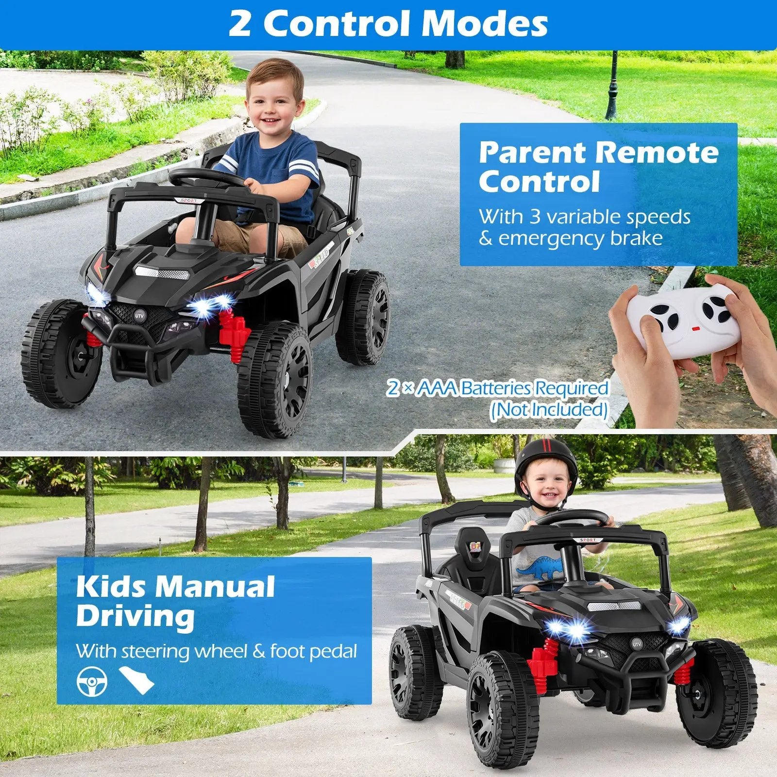 12V Kids Ride On Car UTV Electric Vehicle with LED Lights Music and Horn by DirectDeals