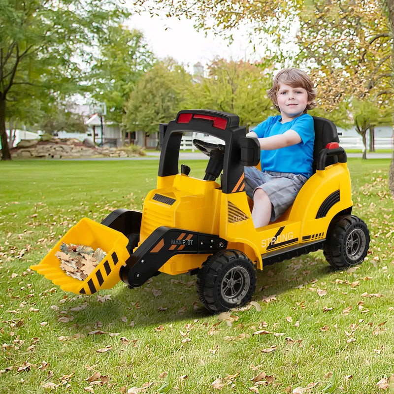 12V Kids Ride On Construction Tractor with Electric Adjustable Bucket-Yellow by DirectDeals