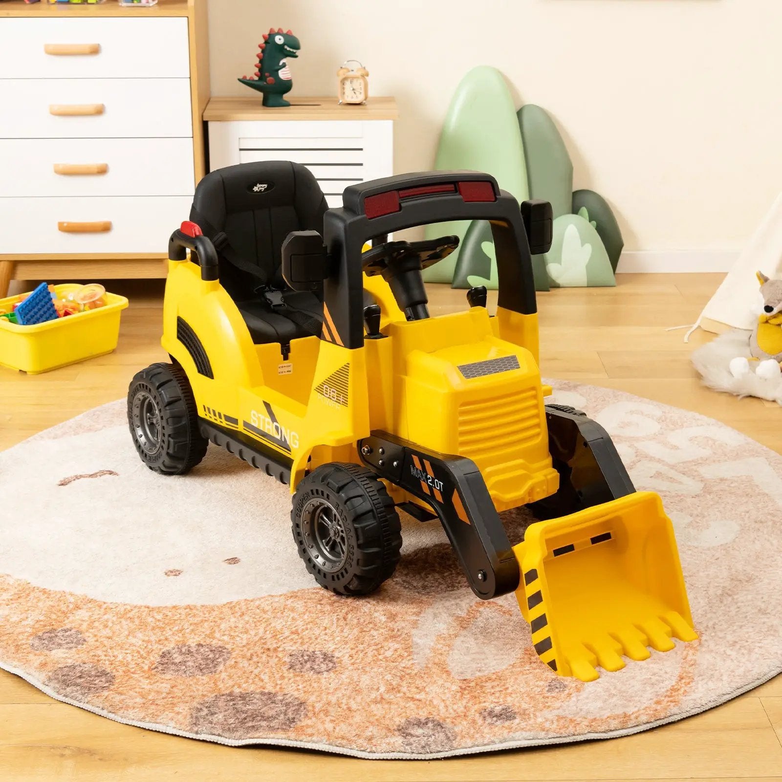 12V Kids Ride On Construction Tractor with Electric Adjustable Bucket-Yellow by DirectDeals