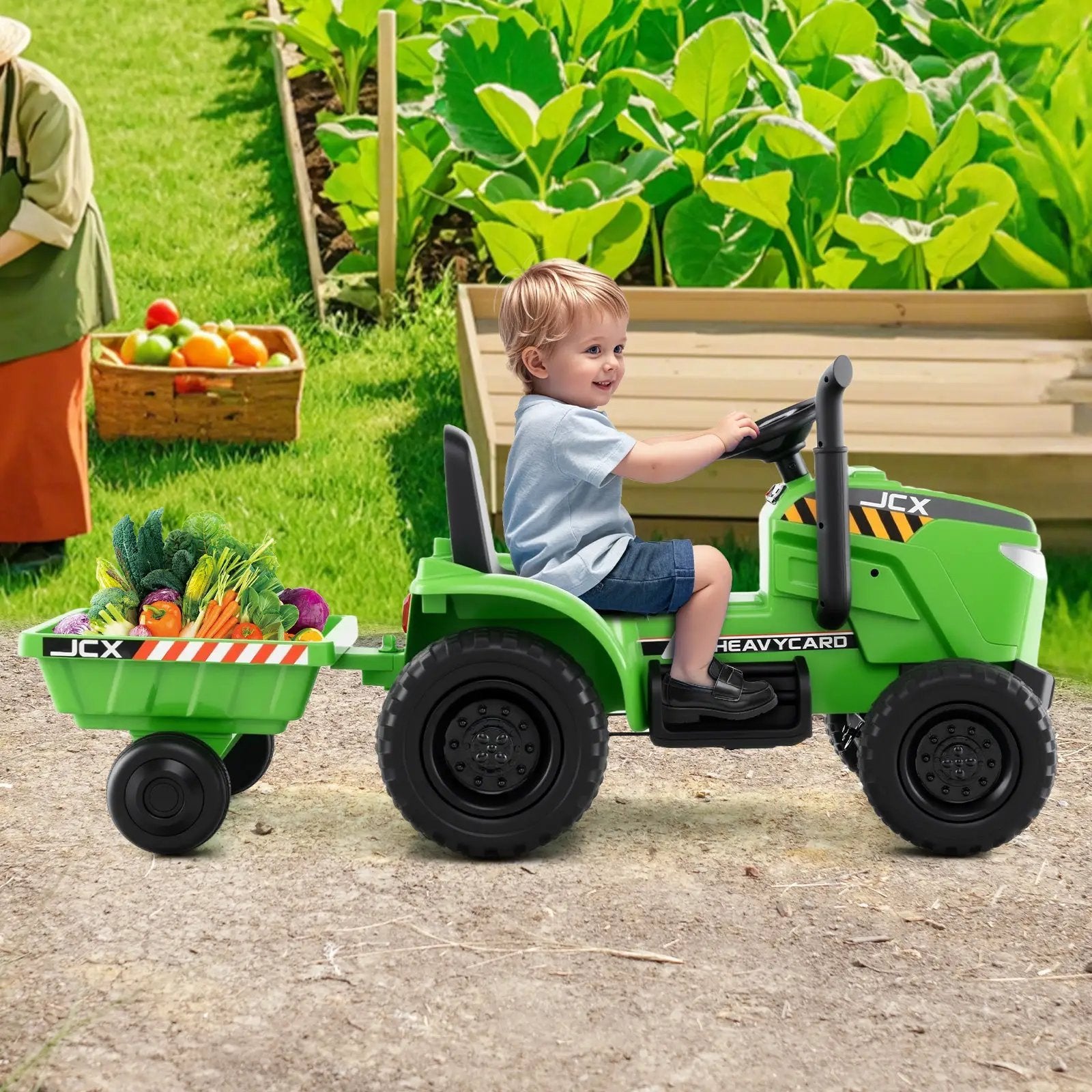 12V 2-in-1 Kids Ride On Tractor with Trailer and 3-Gear Shift by DirectDeals