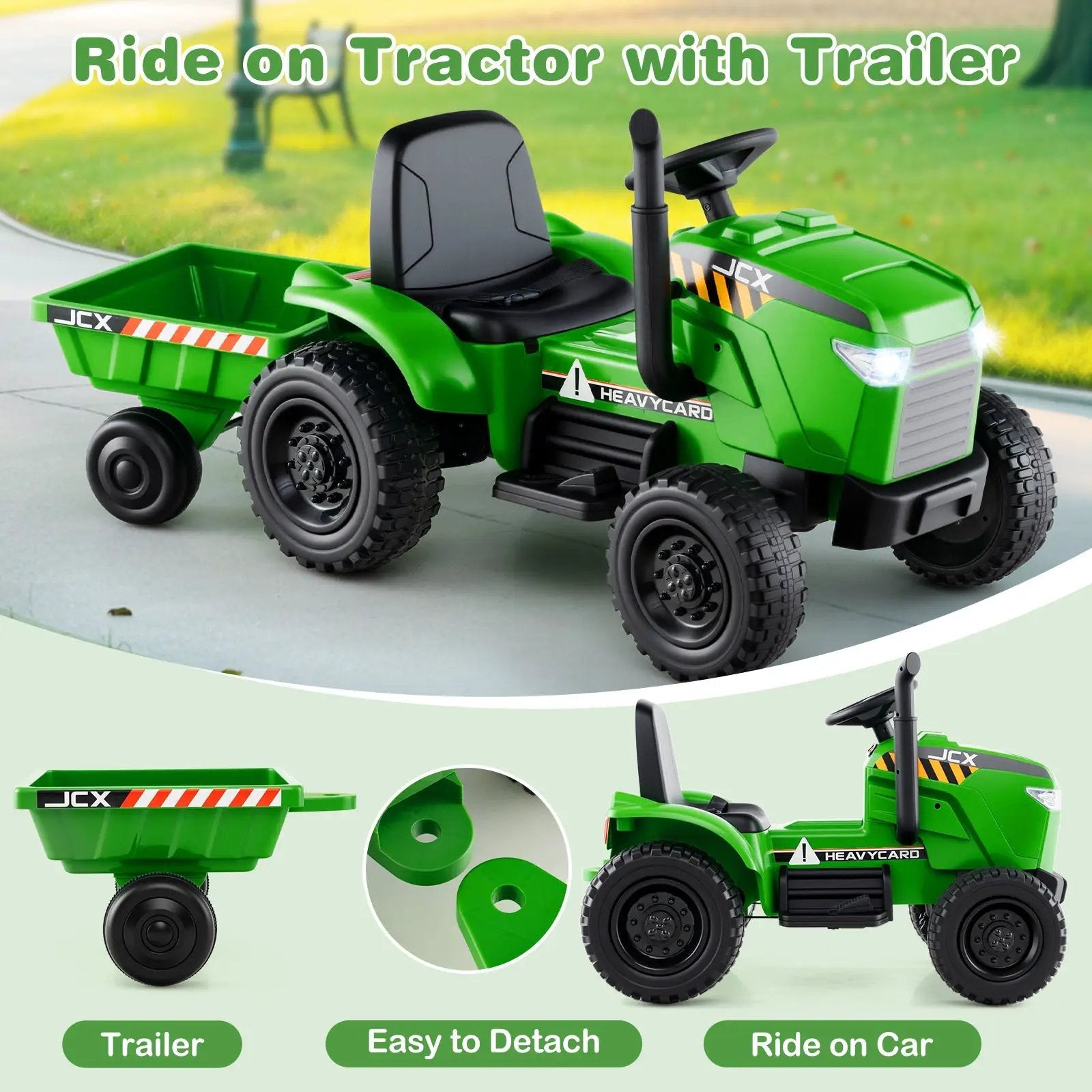 12V 2-in-1 Kids Ride On Tractor with Trailer and 3-Gear Shift by DirectDeals
