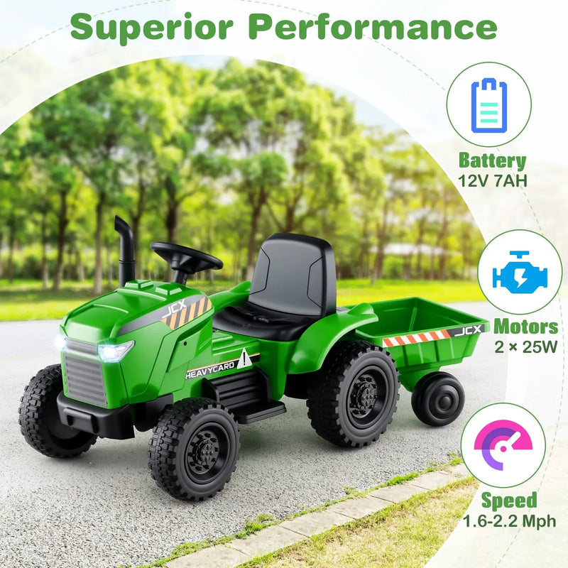 12V 2-in-1 Kids Ride On Tractor with Trailer and 3-Gear Shift by DirectDeals