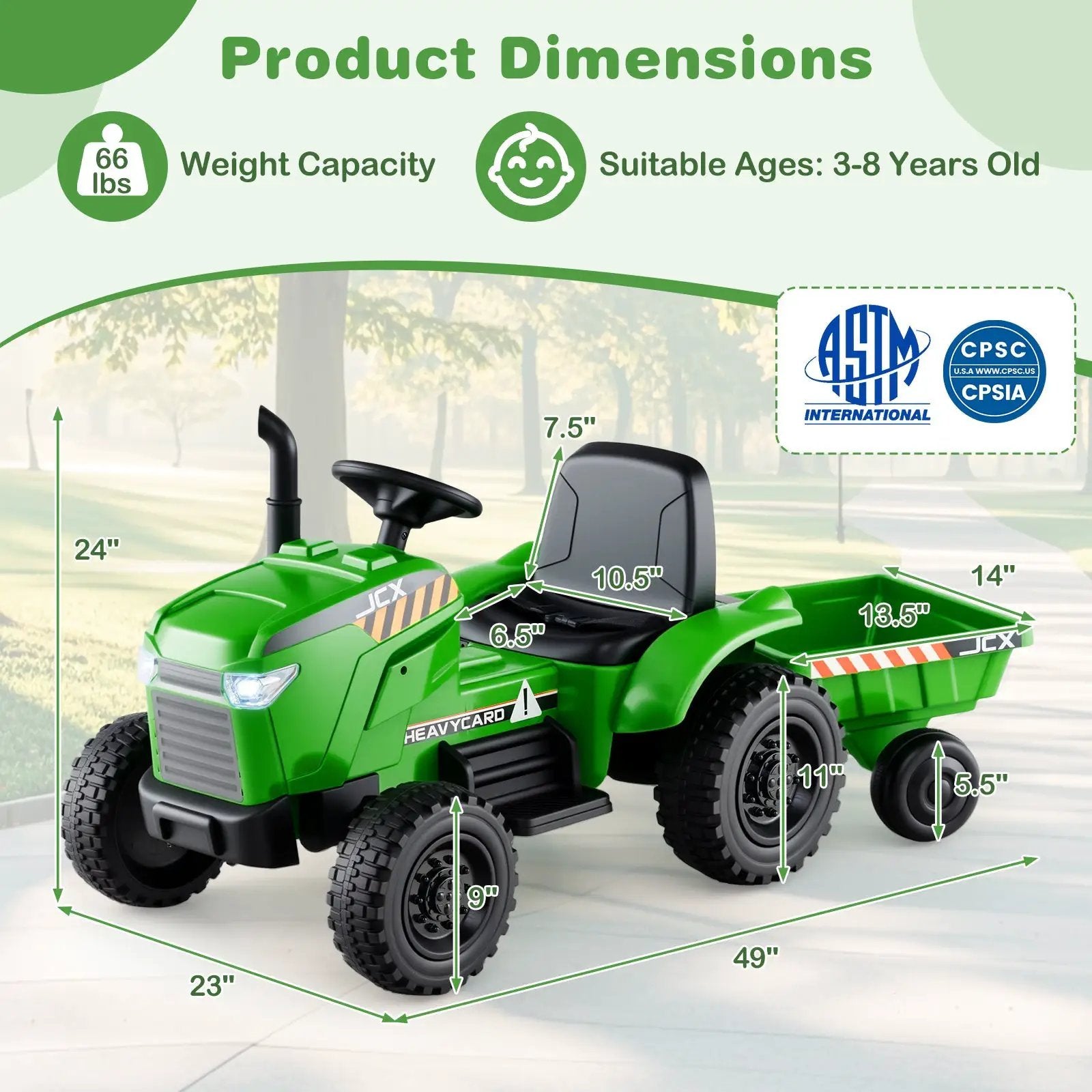 12V 2-in-1 Kids Ride On Tractor with Trailer and 3-Gear Shift by DirectDeals