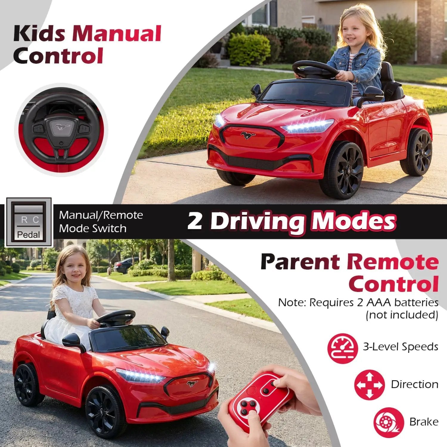 12V Kids Ride on Car Licensed Ford Mach E with Parent Control and Horn by DirectDeals