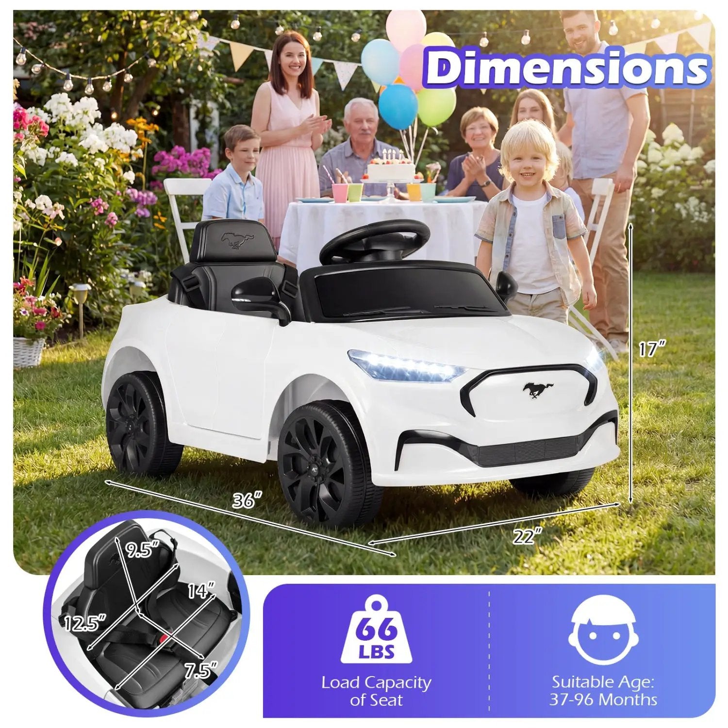 12V Kids Ride on Car Licensed Ford Mach E with Parent Control and Horn by DirectDeals