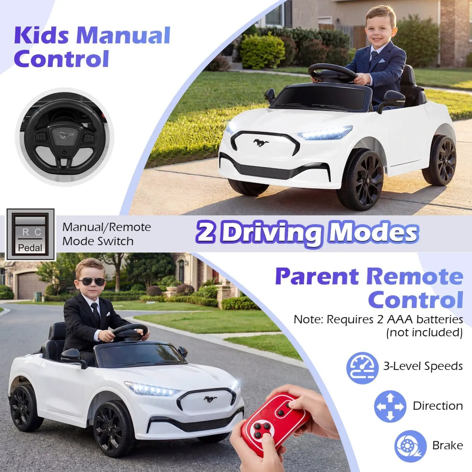 12V Kids Ride on Car Licensed Ford Mach E with Parent Control and Horn by DirectDeals