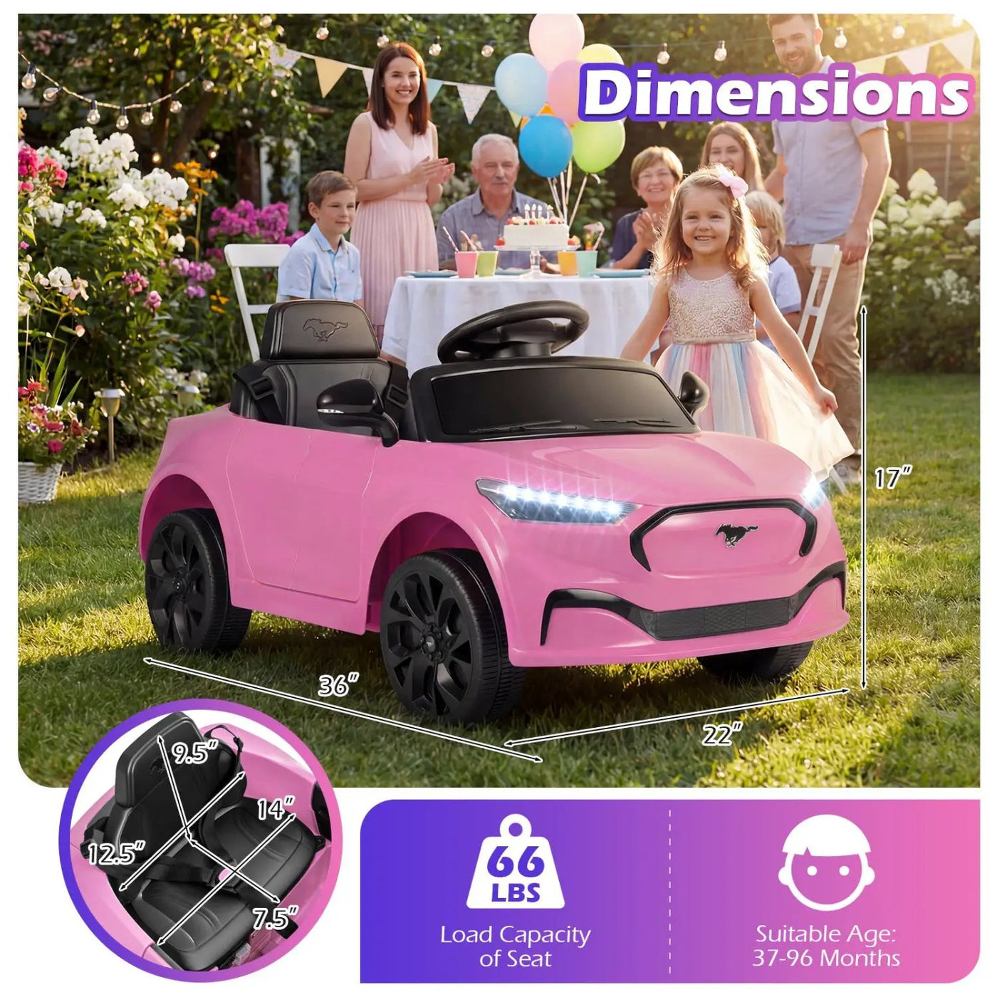 12V Kids Ride on Car Licensed Ford Mach E with Parent Control and Horn by DirectDeals