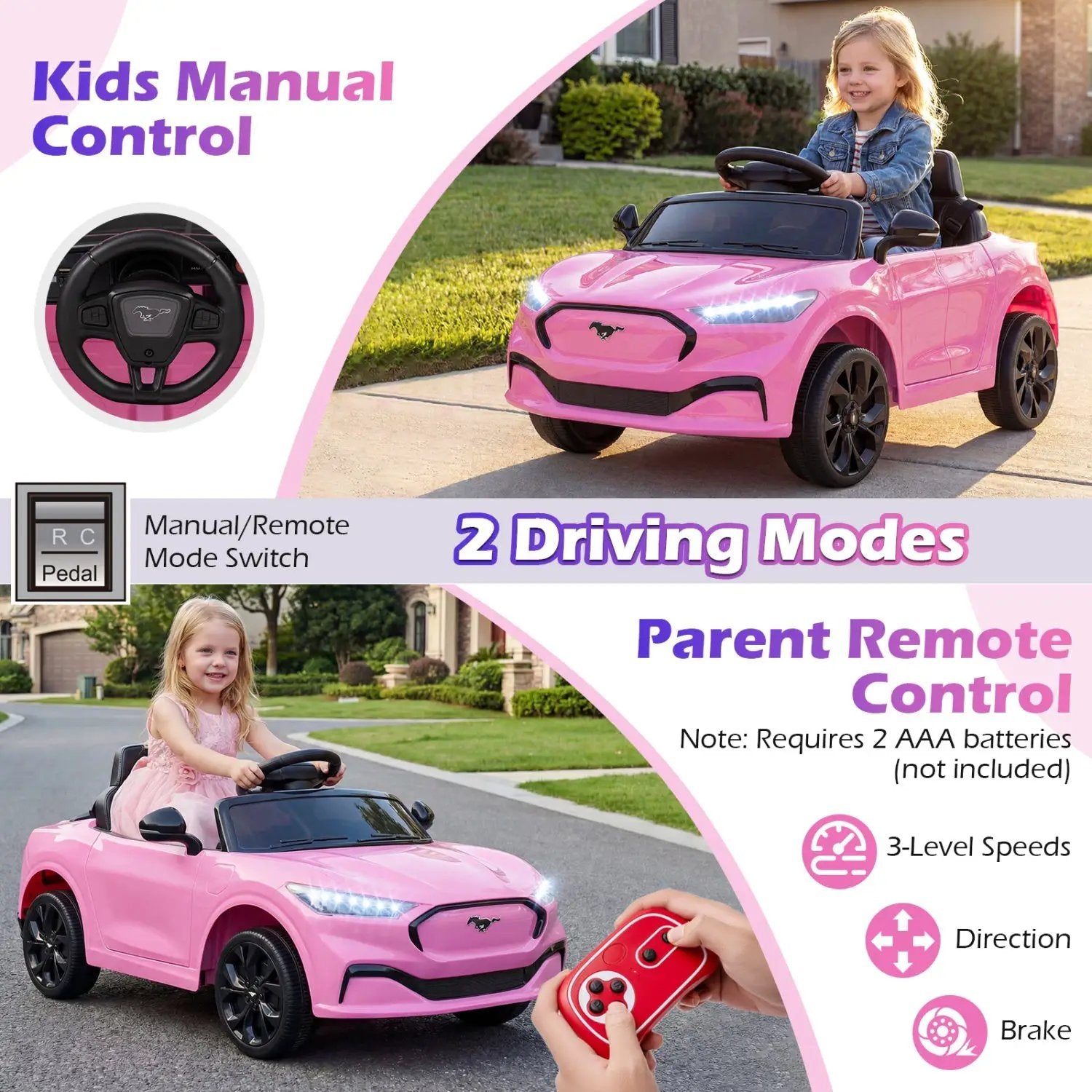 12V Kids Ride on Car Licensed Ford Mach E with Parent Control and Horn by DirectDeals