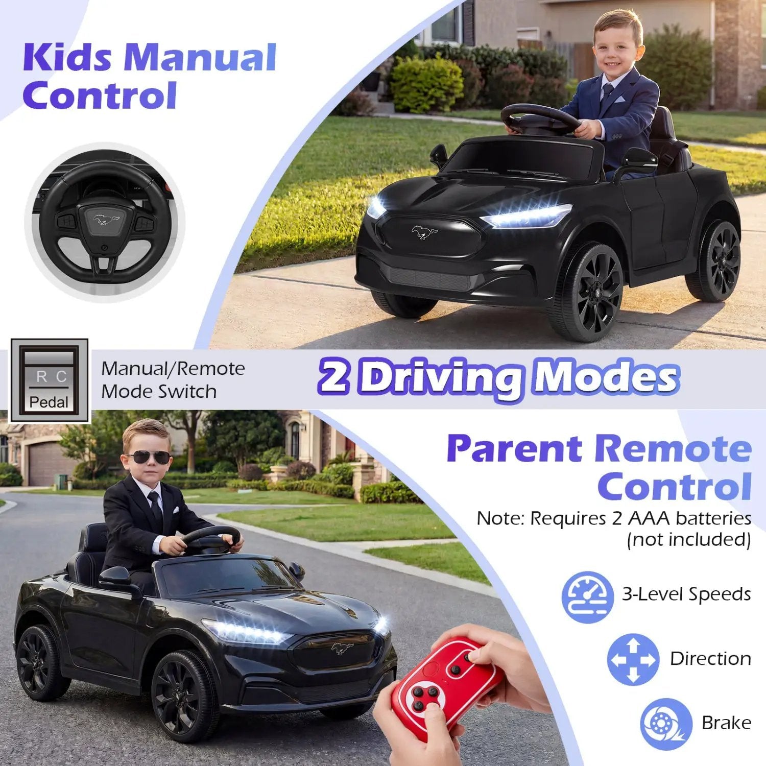 12V Kids Ride on Car Licensed Ford Mach E with Parent Control and Horn by DirectDeals