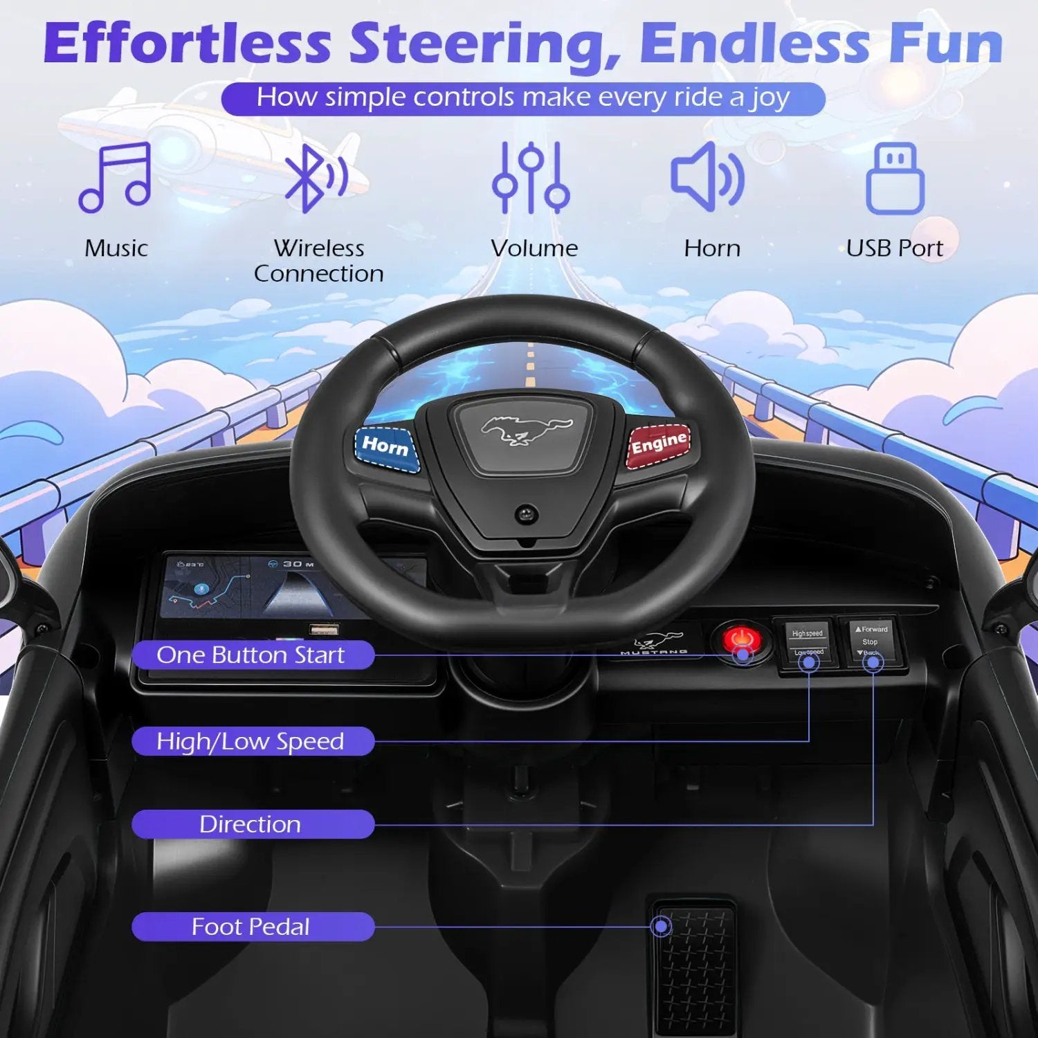 12V Kids Ride on Car Licensed Ford Mach E with Parent Control and Horn by DirectDeals