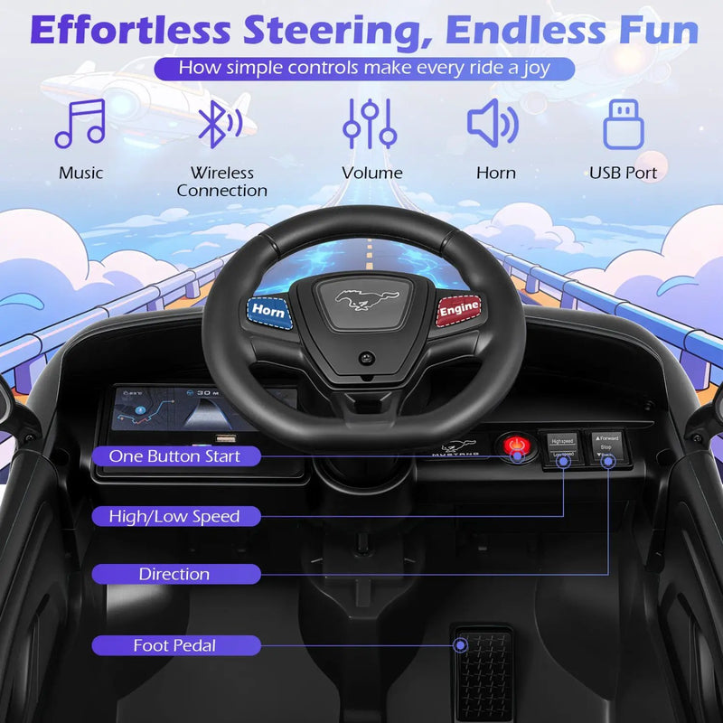 12V Kids Ride on Car Licensed Ford Mach E with Parent Control and Horn by DirectDeals