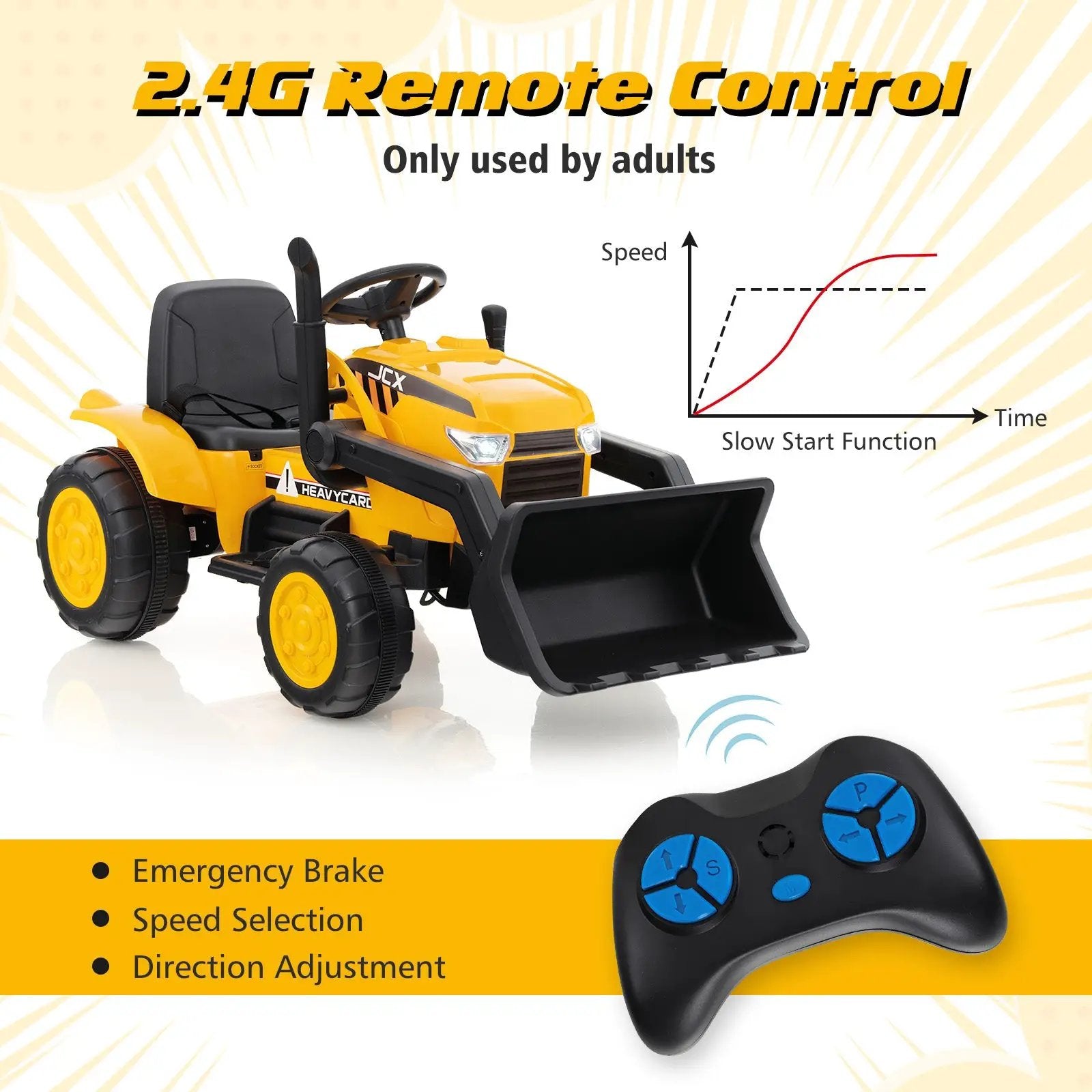 12V Kid's Ride on Excavator with Adjustable Digging Bucket-Yellow by DirectDeals