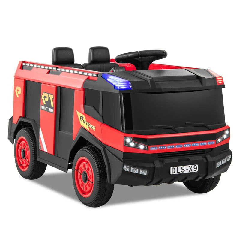 12V Kids Ride on Fire Truck 2-Seater with Remote Control and Water Gun-Red by DirectDeals