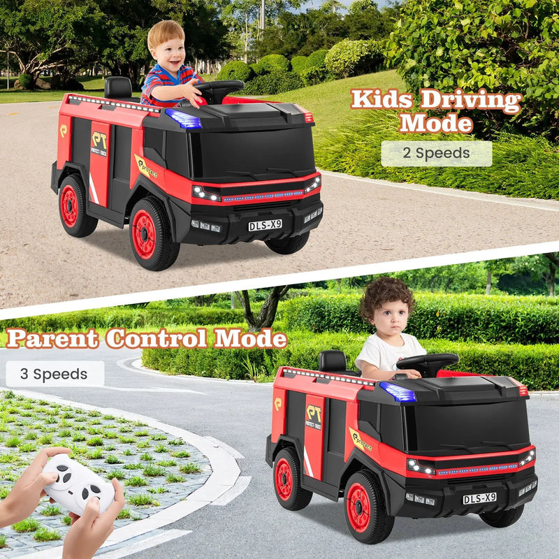 12V Kids Ride on Fire Truck 2-Seater with Remote Control and Water Gun-Red by DirectDeals