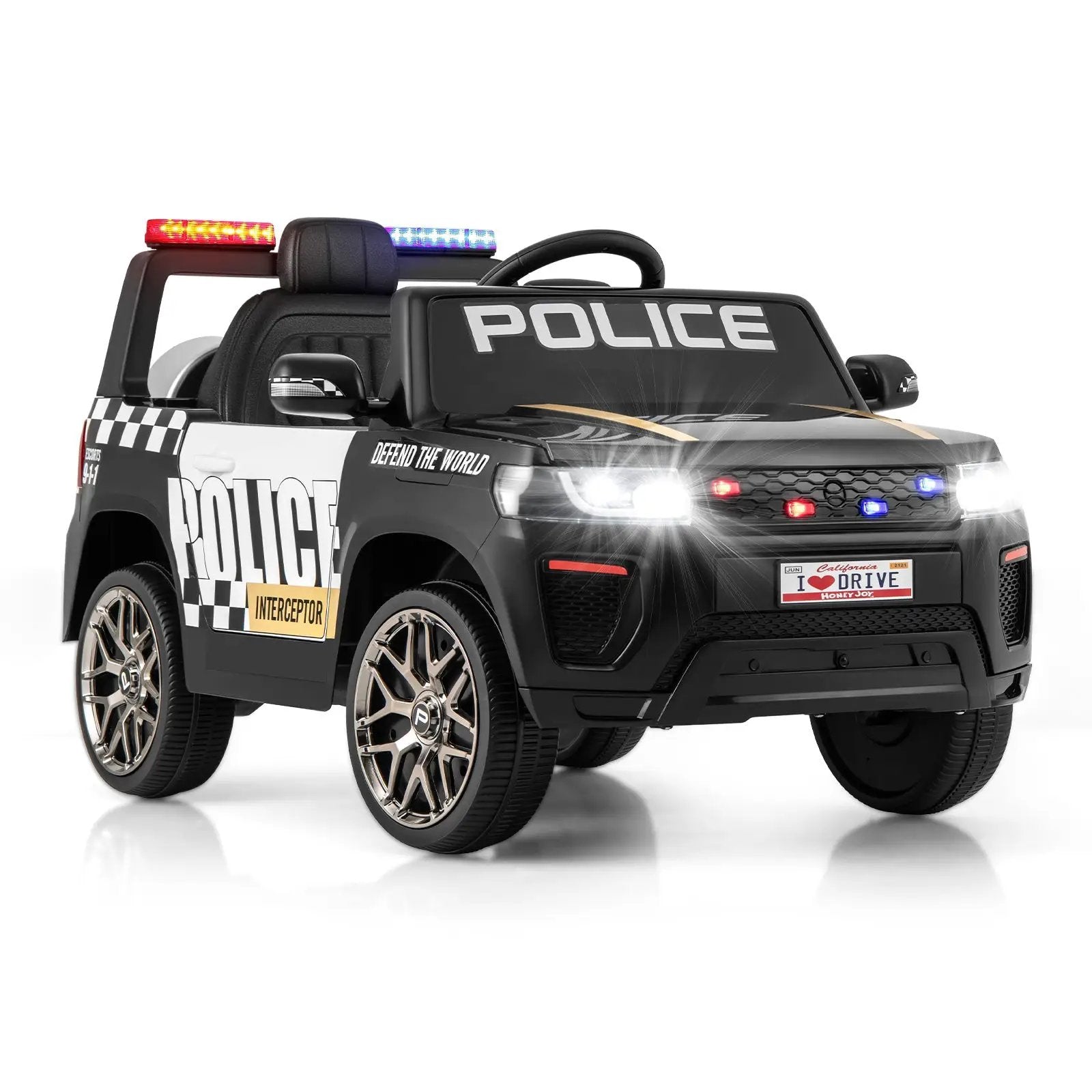 12V Kids Ride on Police Car with Remote and Siren Flashing Lights by DirectDeals