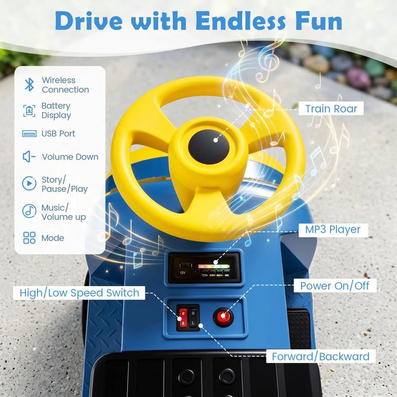 12V Kids Ride-On Train 3-Seater with Detachable Carriage by DirectDeals