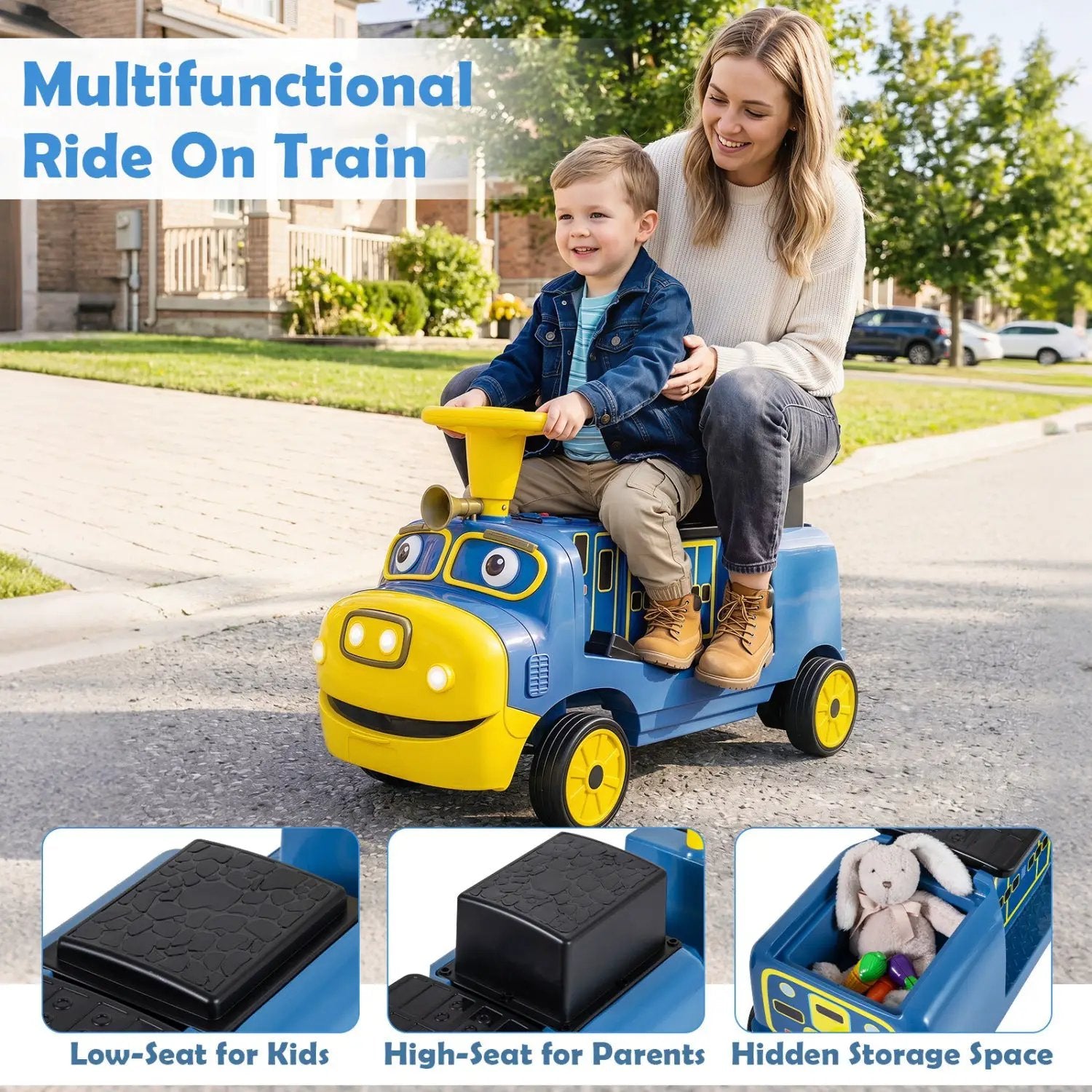 12V Kids Ride-On Train 3-Seater with Detachable Carriage by DirectDeals