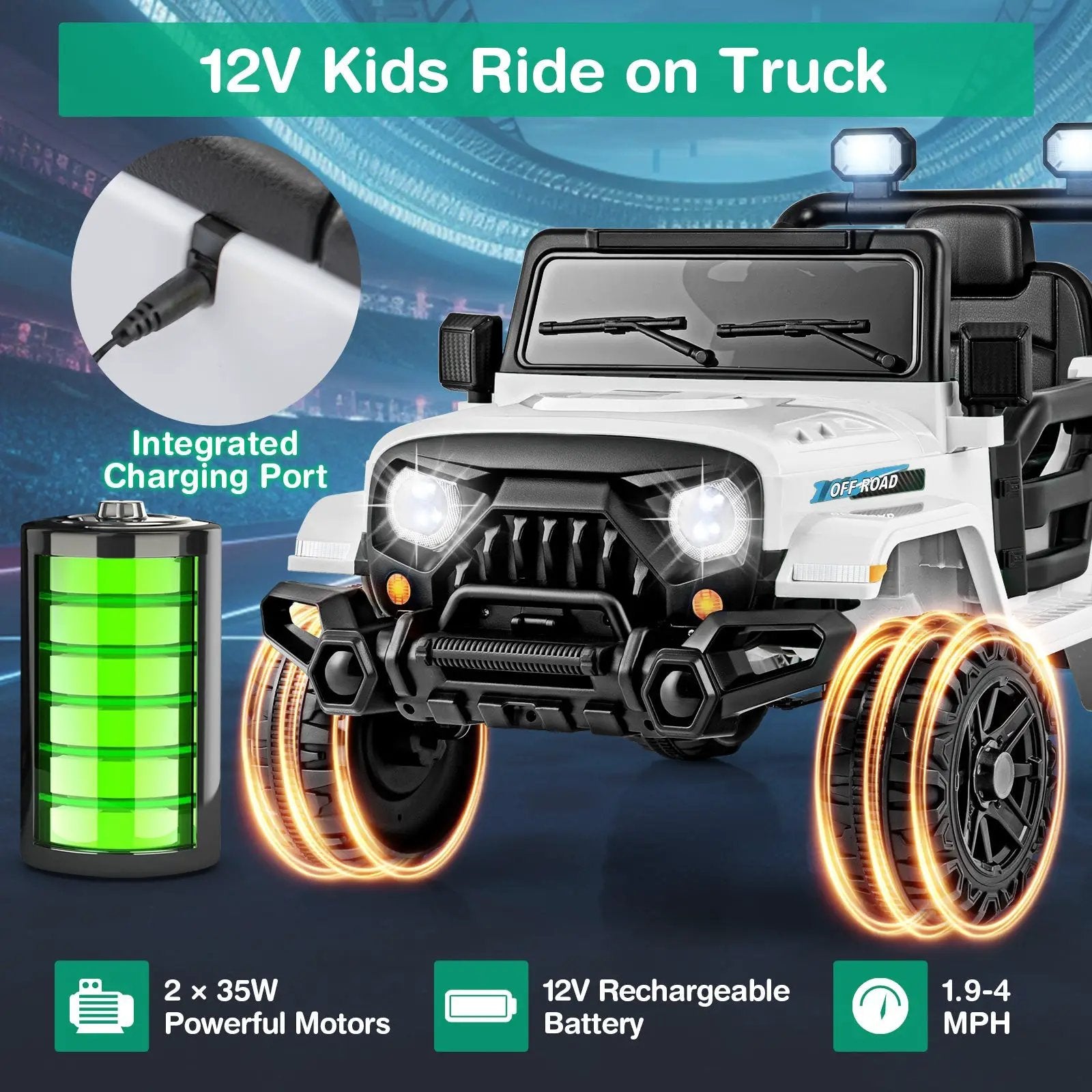 12V Kids Ride on Truck Car with Remote Control Threaded Wheels and 3 Speeds by DirectDeals