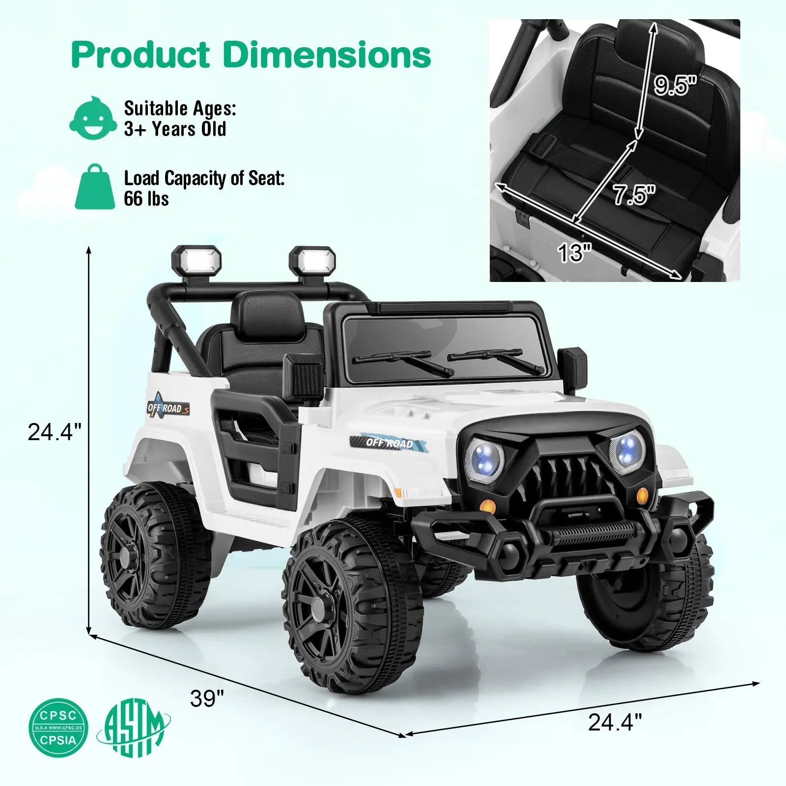 12V Kids Ride on Truck Car with Remote Control Threaded Wheels and 3 Speeds by DirectDeals