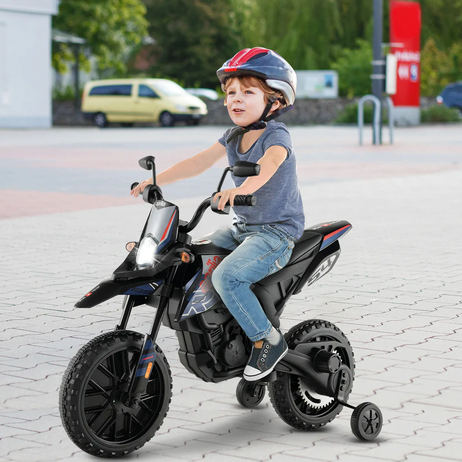 Aprilia Licensed Kids Ride On Motorcycle with 2 Training Wheels by DirectDeals