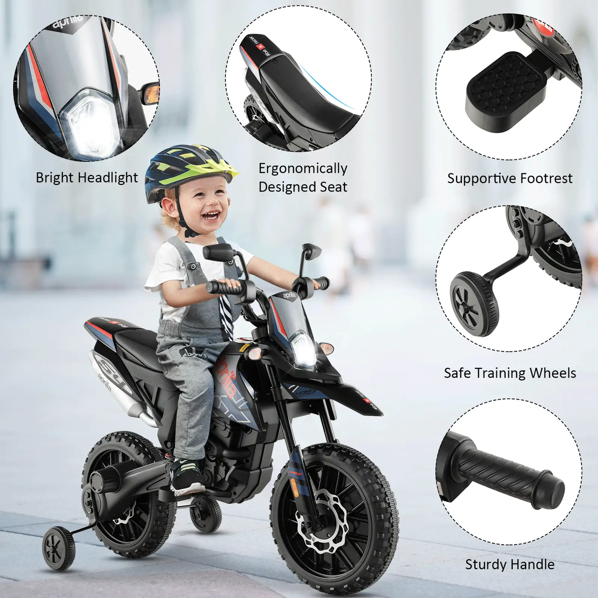 Aprilia Licensed Kids Ride On Motorcycle with 2 Training Wheels by DirectDeals