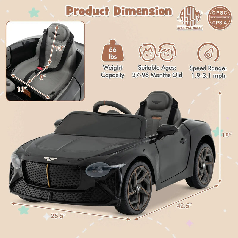 12V Powered Car Kids Ride-on Racer Car Licensed Bentley Bacalar by DirectDeals