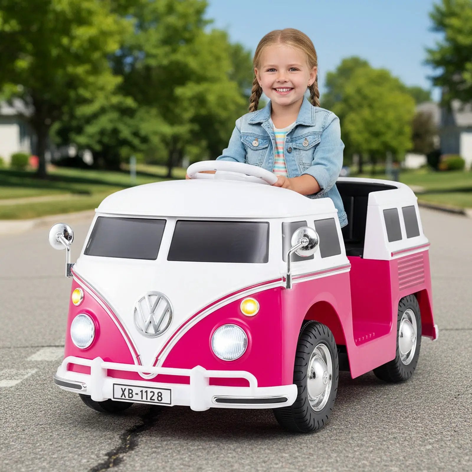 12V Ride On Car Licensed Volkswagen Ride-on Bus with Cup Holder and LED Headlights for 3+ Years Old by DirectDeals