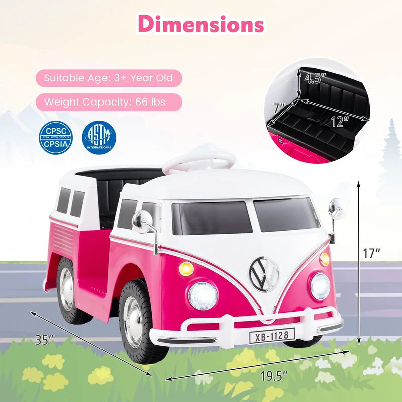 12V Ride On Car Licensed Volkswagen Ride-on Bus with Cup Holder and LED Headlights for 3+ Years Old by DirectDeals