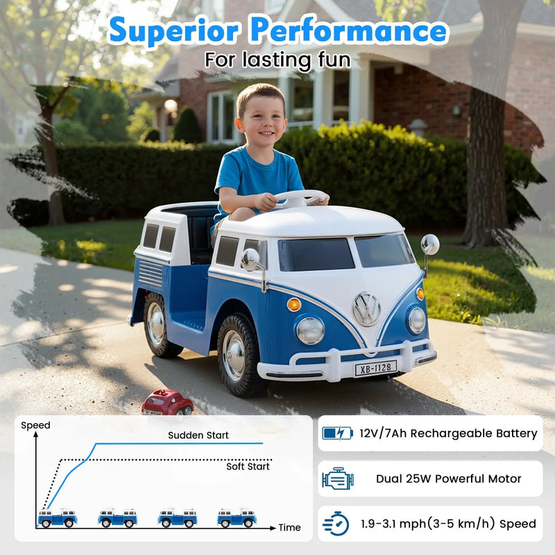 12V Ride On Car Licensed Volkswagen Ride-on Bus with Cup Holder and LED Headlights for 3+ Years Old by DirectDeals
