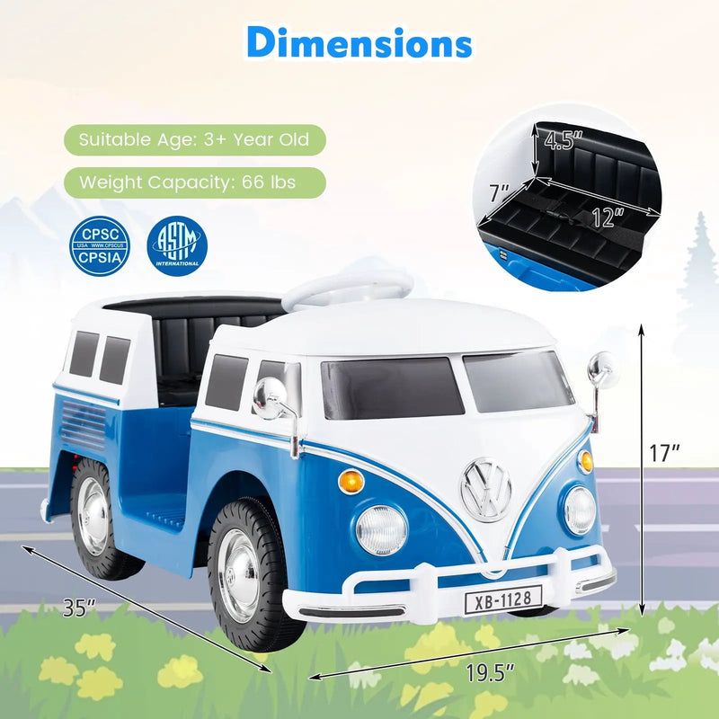12V Ride On Car Licensed Volkswagen Ride-on Bus with Cup Holder and LED Headlights for 3+ Years Old by DirectDeals