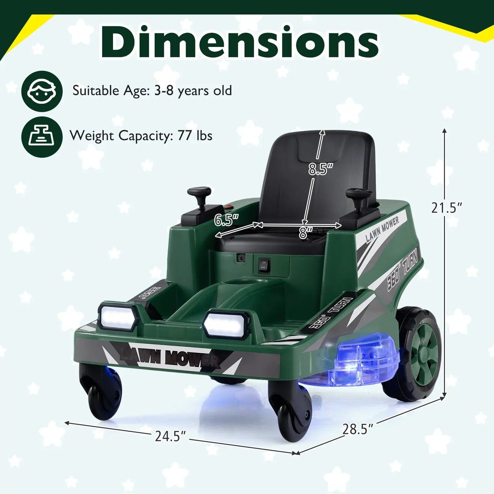 12V Ride on Lawn Mower for Kids with Dual Control Sticks and LED Lights by DirectDeals