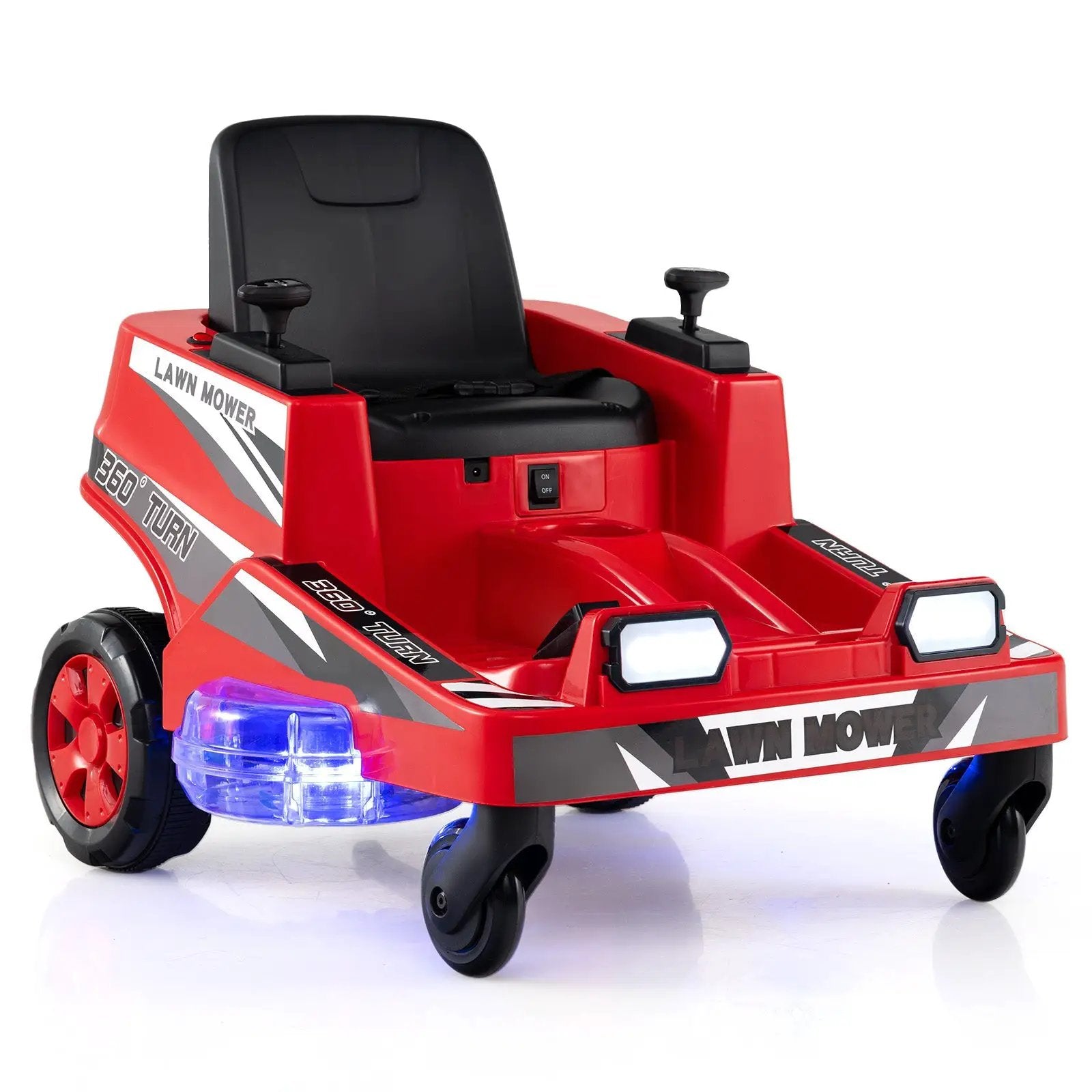 12V Ride on Lawn Mower for Kids with Dual Control Sticks and LED Lights by DirectDeals