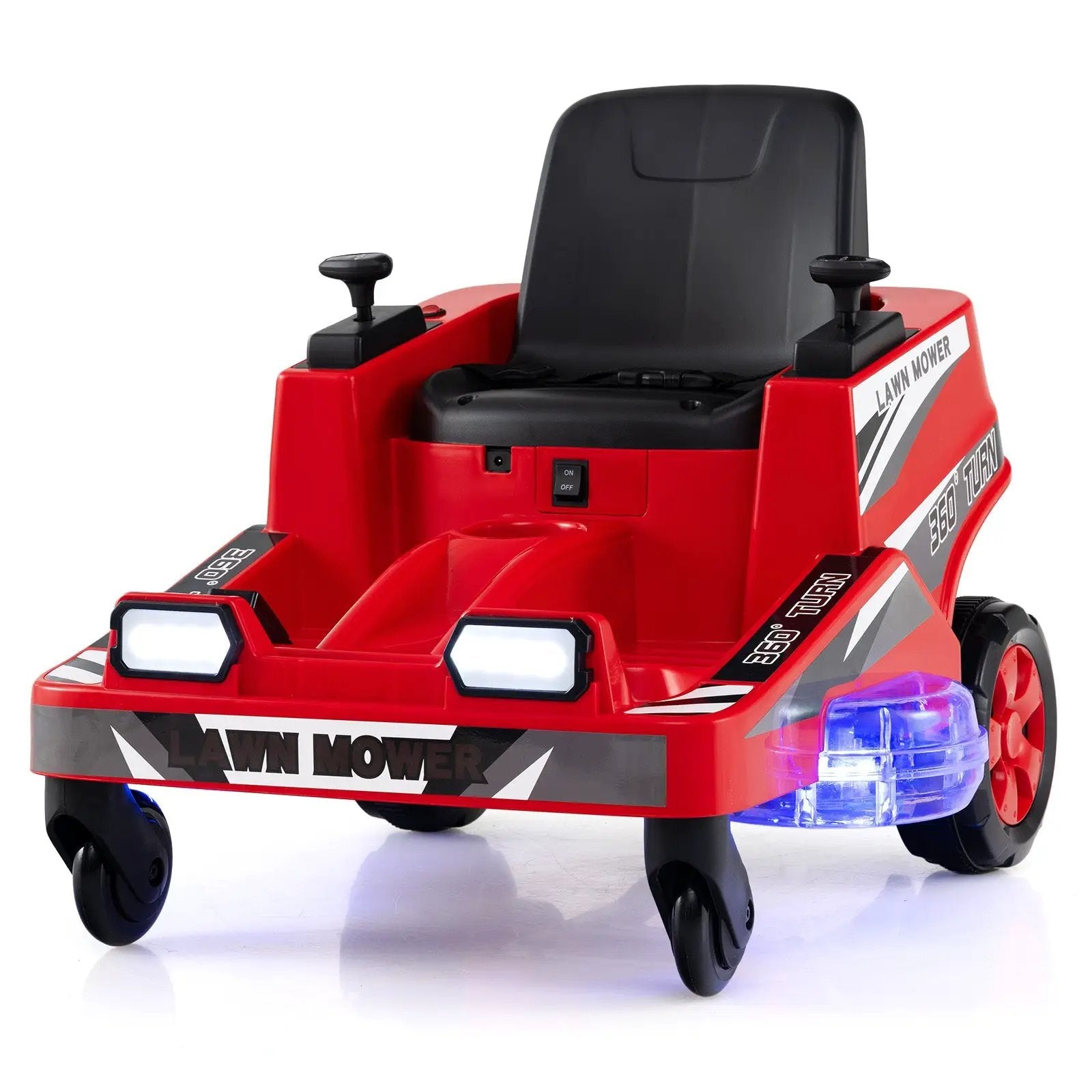 12V Ride on Lawn Mower for Kids with Dual Control Sticks and LED Lights by DirectDeals