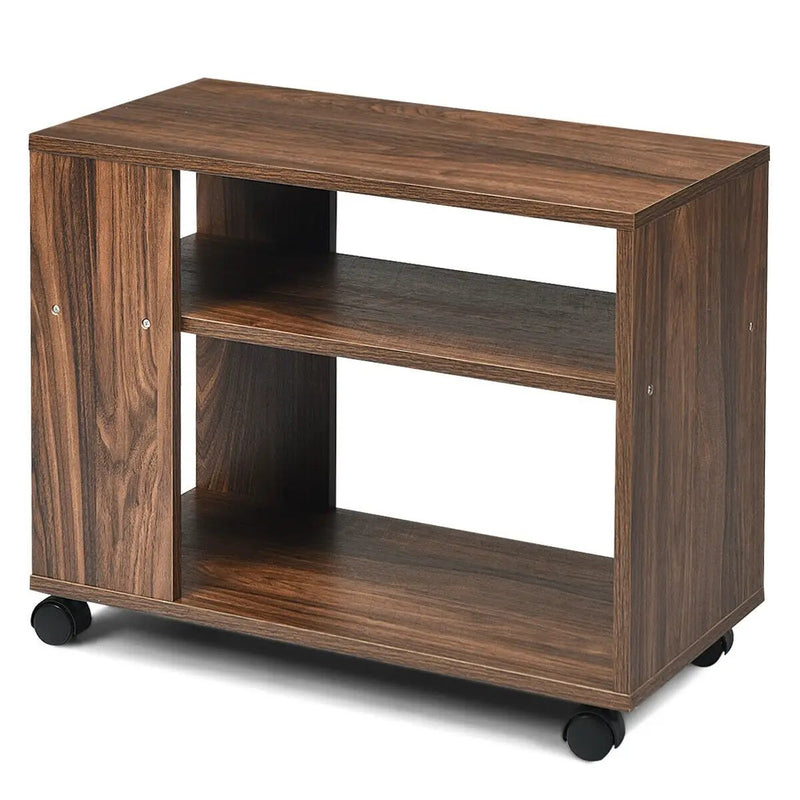 Multifunctional 3-Tier Side Table with Wheels and Large Storage Shelf by DirectDeals