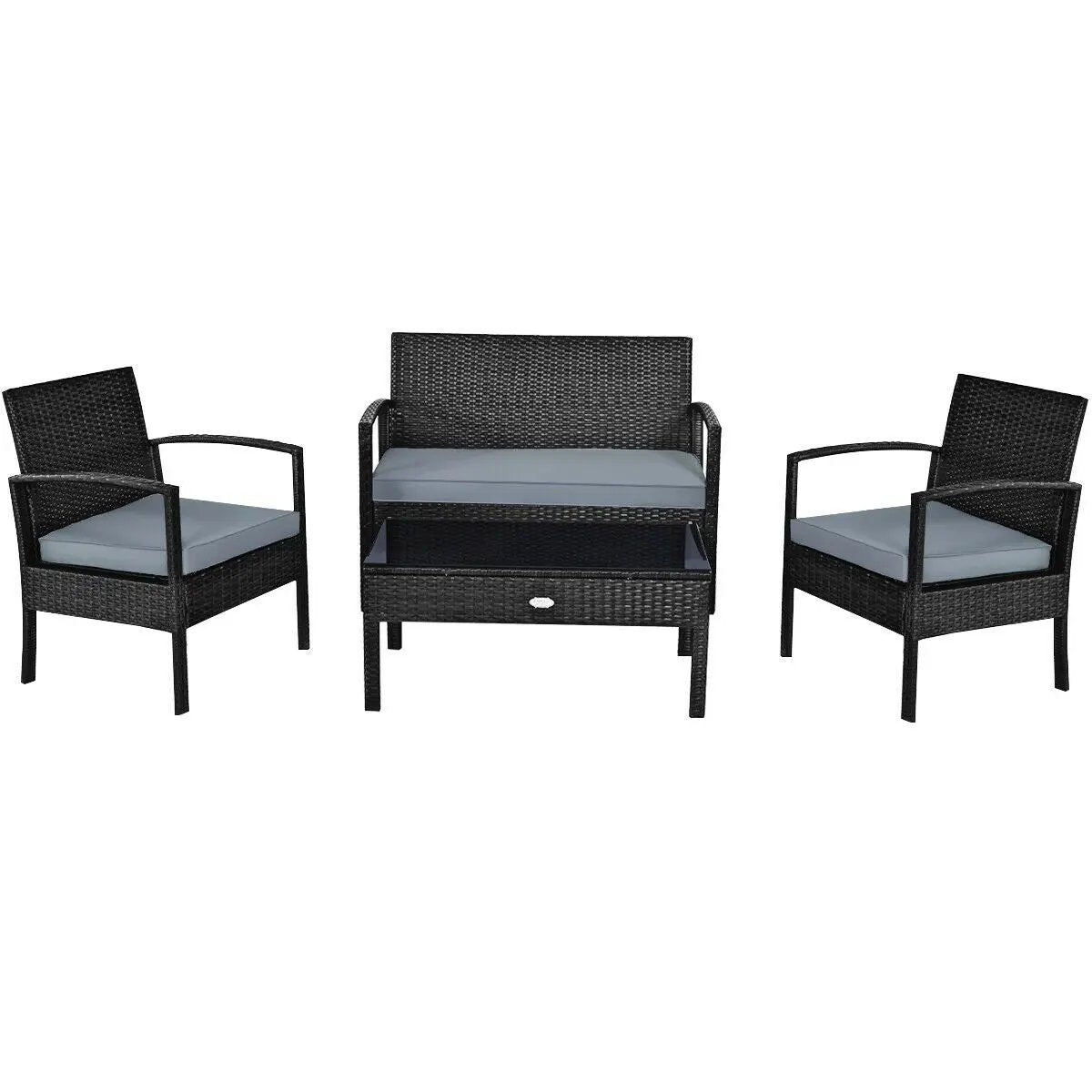 4 Pieces Patio Rattan Cushioned Furniture Set by DirectDeals
