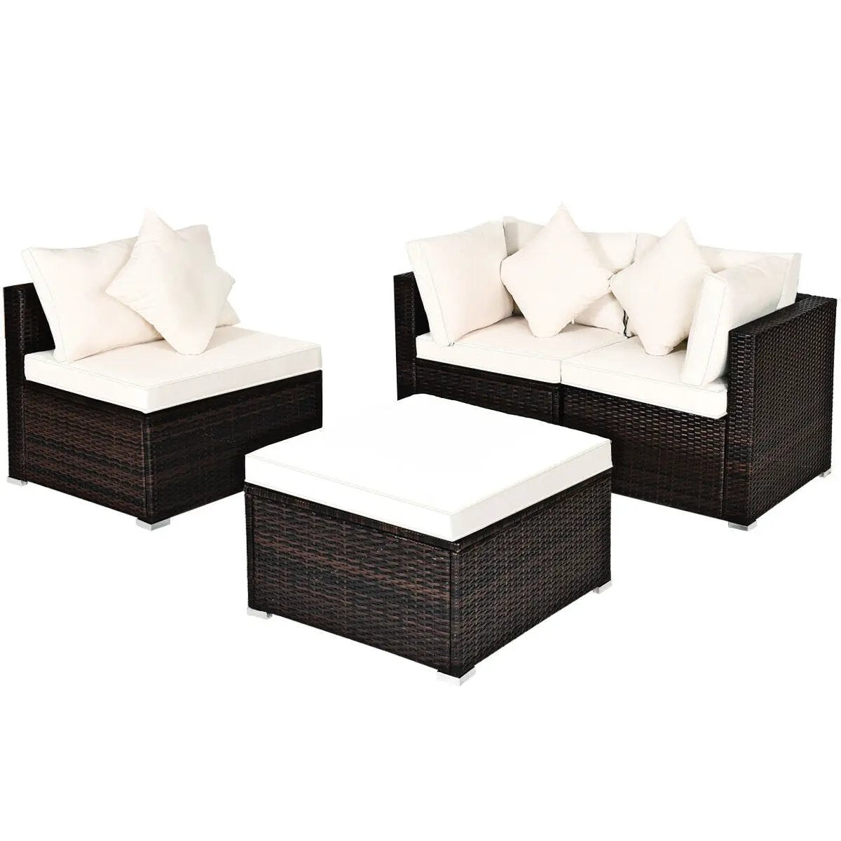 4 Pieces Ottoman Garden Patio Rattan Wicker Furniture Set with Cushion-Gray by DirectDeals