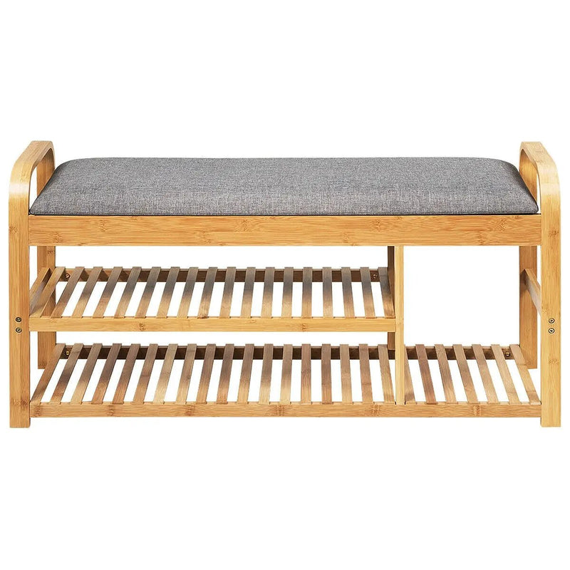 3-Tier Bamboo Shoe Rack Bench with Cushion-Natural by DirectDeals