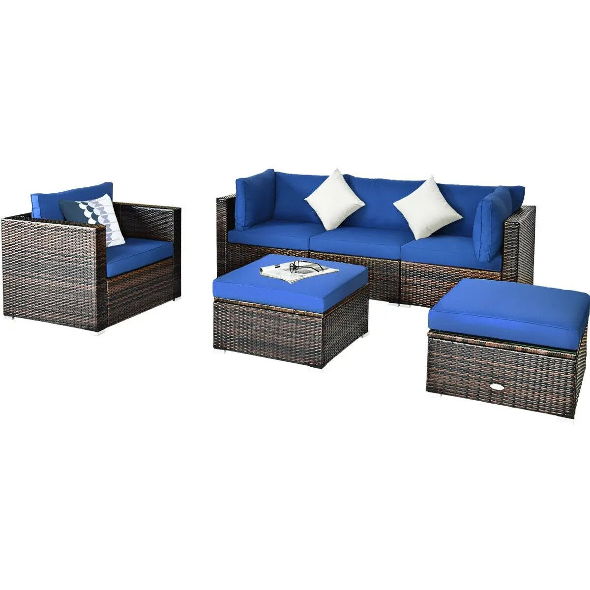 6 Pcs Patio Rattan Furniture Set with Sectional Cushion by DirectDeals