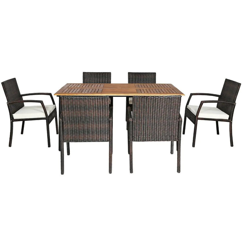 7Pcs Patio Rattan Cushioned Dining Set with Umbrella Hole by DirectDeals