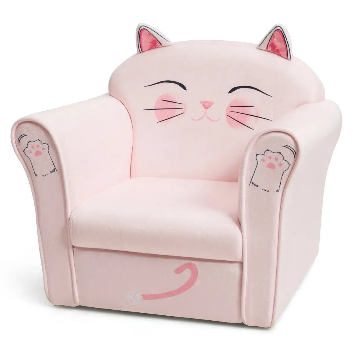 Kids Upholstered Cat Armrest Couch Sofa with Linen Fabric by DirectDeals