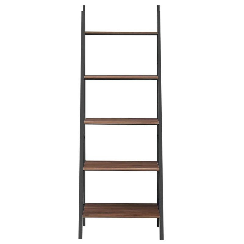 5 Tier Leaning Bookshelf Wood Metal Bookcase by DirectDeals