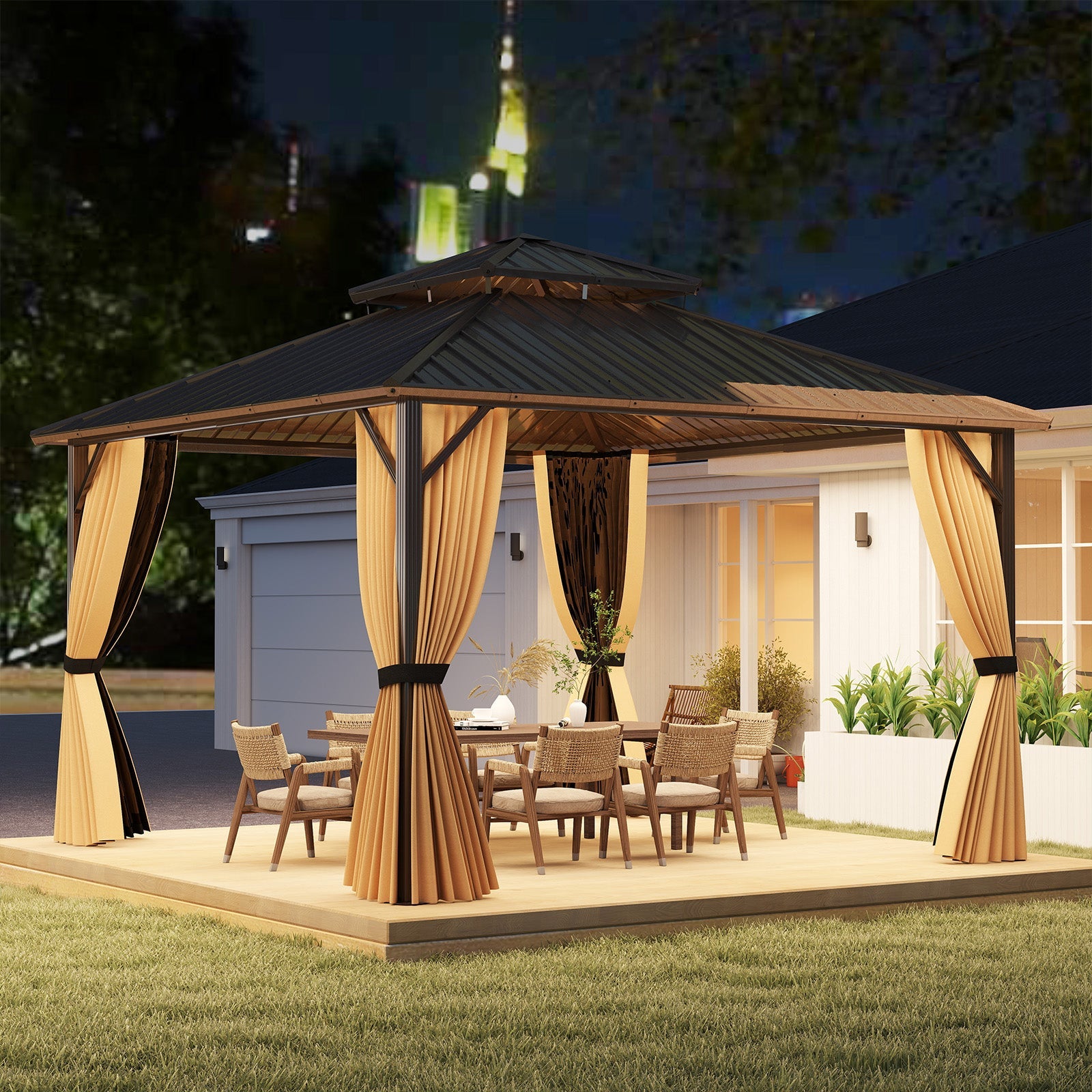 12 x 12 FT Hardtop Gazebo Outdoor Pergola for Patio Garden Deck Lawn Backyard Party Tent-Coffee by DirectDeals