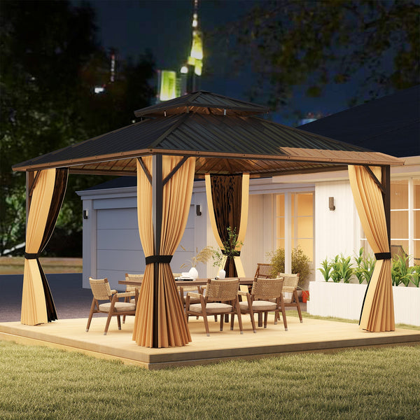 12 x 12 FT Hardtop Gazebo Outdoor Pergola for Patio Garden Deck Lawn Backyard Party Tent-Coffee, photo 2 of 8