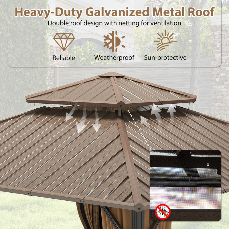 12 x 12 FT Hardtop Gazebo Outdoor Pergola for Patio Garden Deck Lawn Backyard Party Tent-Coffee by DirectDeals