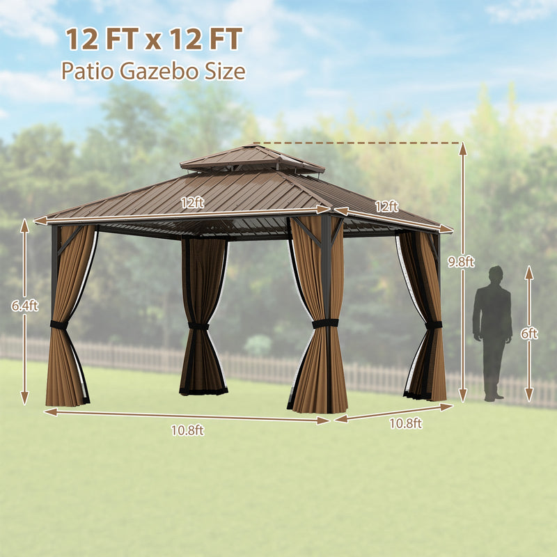 12 x 12 FT Hardtop Gazebo Outdoor Pergola for Patio Garden Deck Lawn Backyard Party Tent-Coffee by DirectDeals