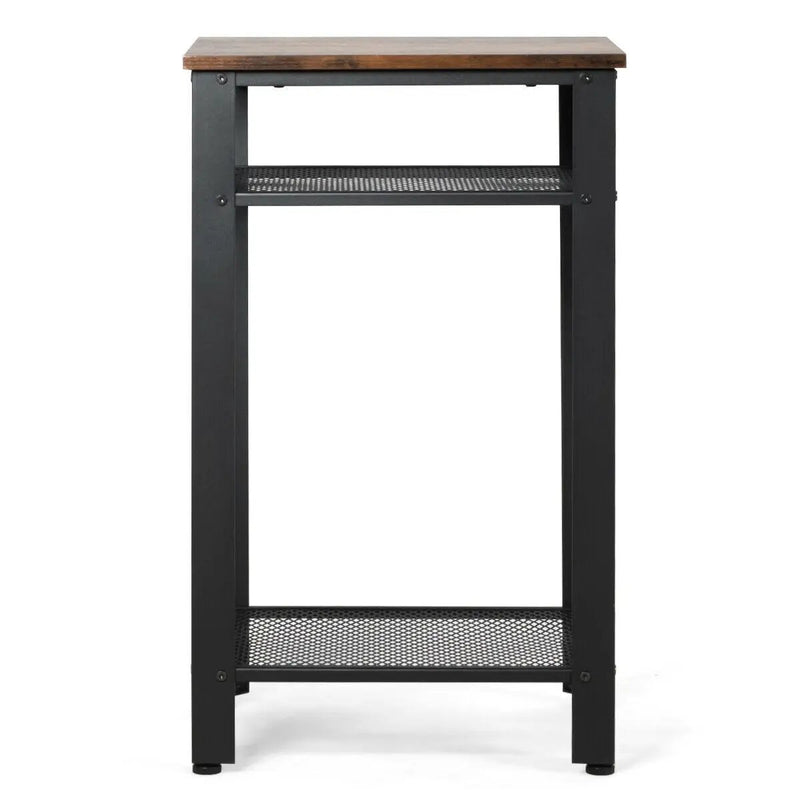 3-Tier Industrial End Table with Metal Mesh Storage Shelves by DirectDeals